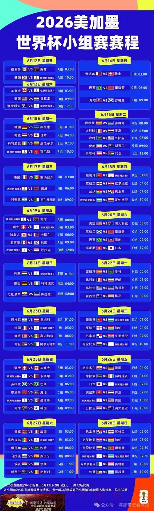 世界杯最新赛程时间表正式出炉 世界杯最新赛程时间表正式出炉
