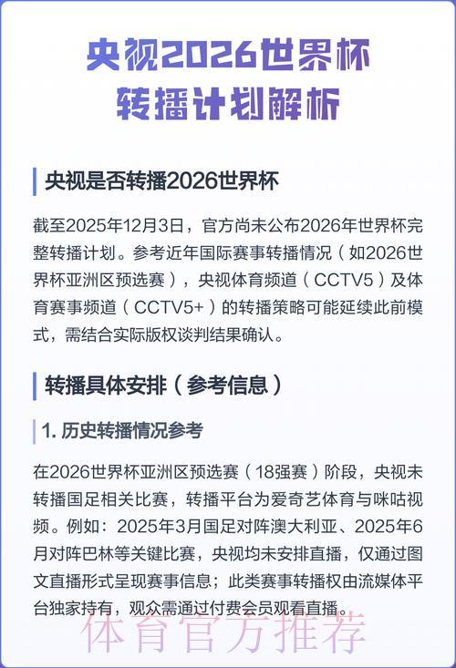2026年世界杯转播渠道全面解析 2026年世界杯转播渠道全面解析